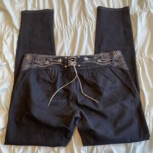 Lamasini Cruz Jeans Dark Wash 15 Rhinestone Embroidered Women Floral Denim